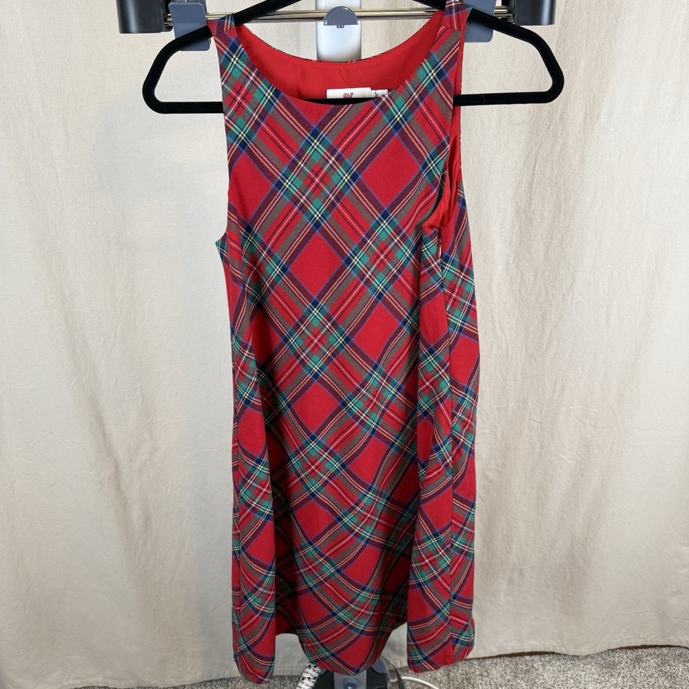 Vineyard Vines Jolly Plaid Shift Dress Sz 2 Red Wool Blend Holiday Heritage